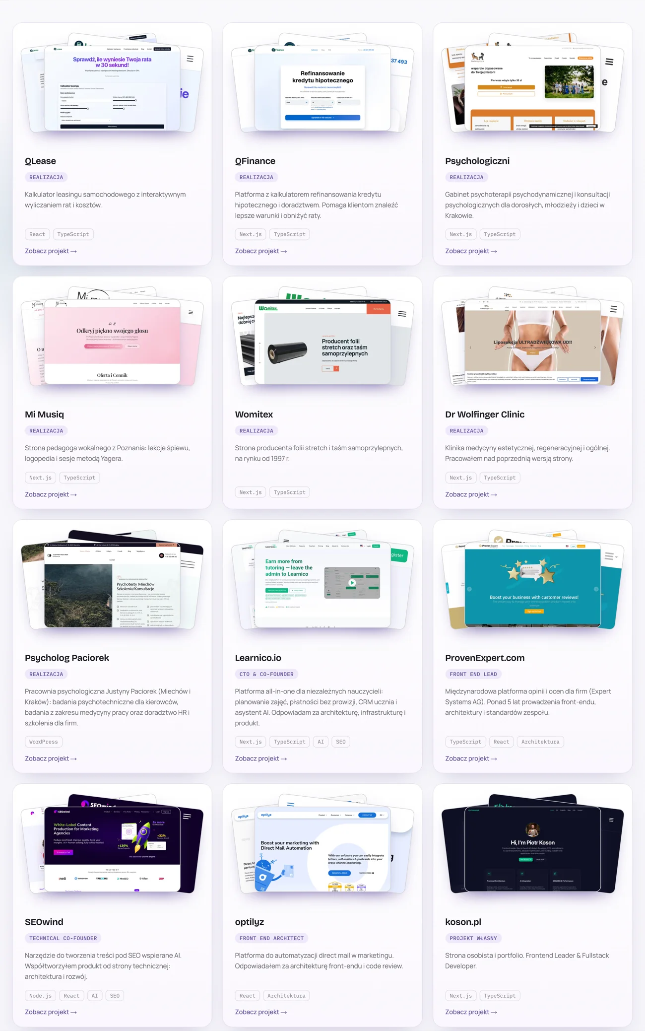 xqx.pl portfolio — websites and platforms delivered, from local business sites to SaaS products
